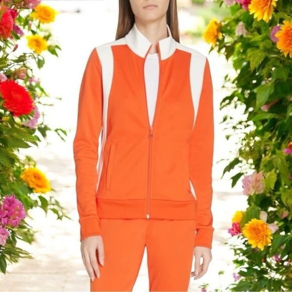 Tory Burch Sport Orange and White Colorblock Track Jacket Athletic Size M - Picture 1 of 10